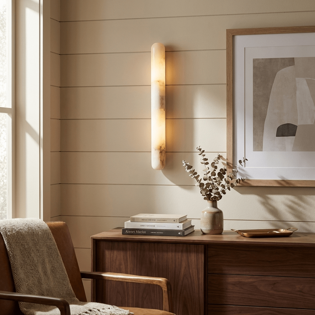 Aurelia Slim Alabaster Linear Wall Sconce — Natural Stone LED