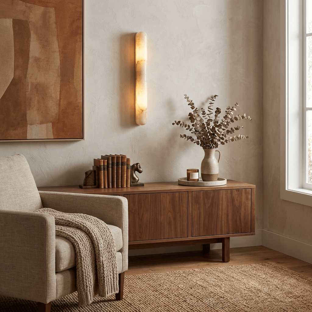 Aurelia Slim Alabaster Linear Wall Sconce — Natural Stone LED