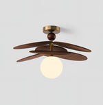 Aurelian Bloom Semi Flush Mount Ceiling Light in Walnut Rattan and Brass