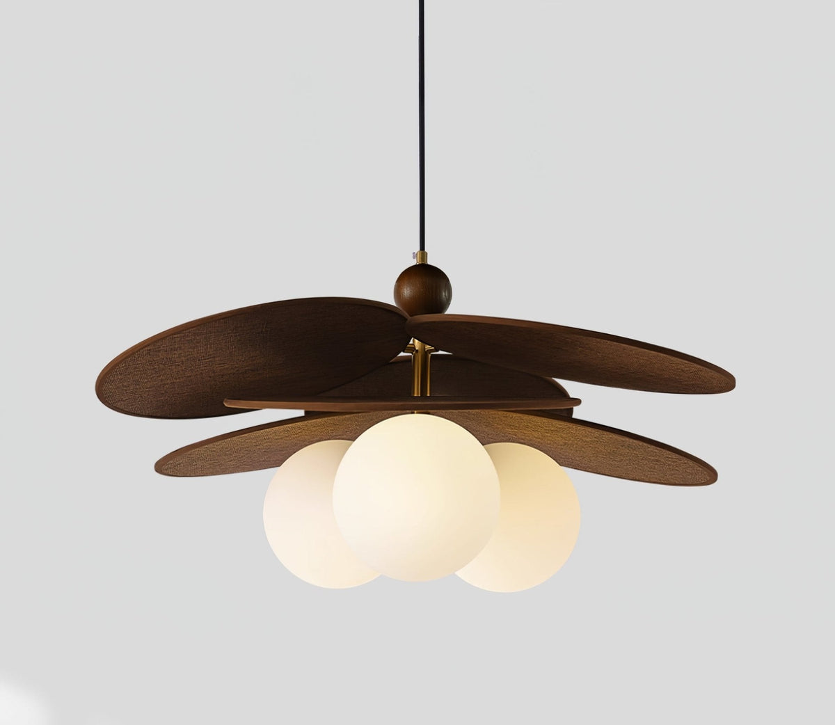 Aurelian Bloom Wooden Pendant Light with Opaline Glass Globes