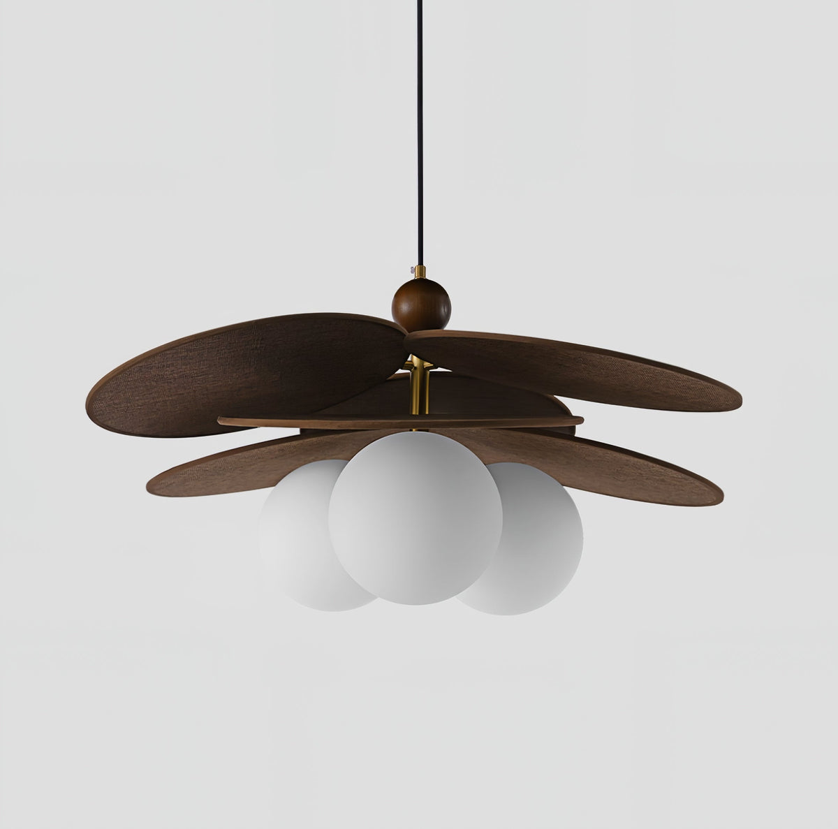 Aurelian Bloom Wooden Pendant Light with Opaline Glass Globes