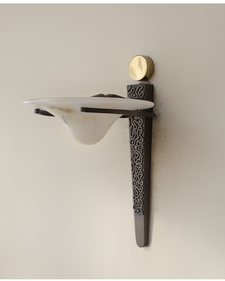 Aurelian Crest Alabaster Wall Sconce in Bronze with White Natural Stone Shade