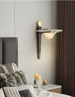 Aurelian Crest Alabaster Wall Sconce in Bronze with White Natural Stone Shade