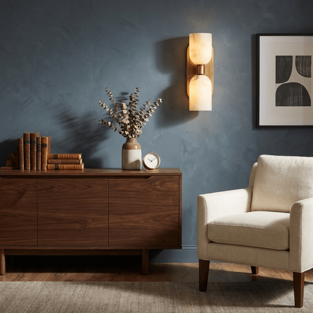 Aurelian Twin Alabaster Wall Sconce in Brass for Modern Interiors