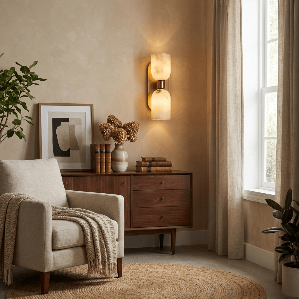 Aurelian Twin Alabaster Wall Sconce in Brass for Modern Interiors