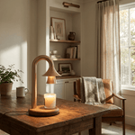 Aurelio Candle Warmer Lamp – Brass & Wood Table Lamp