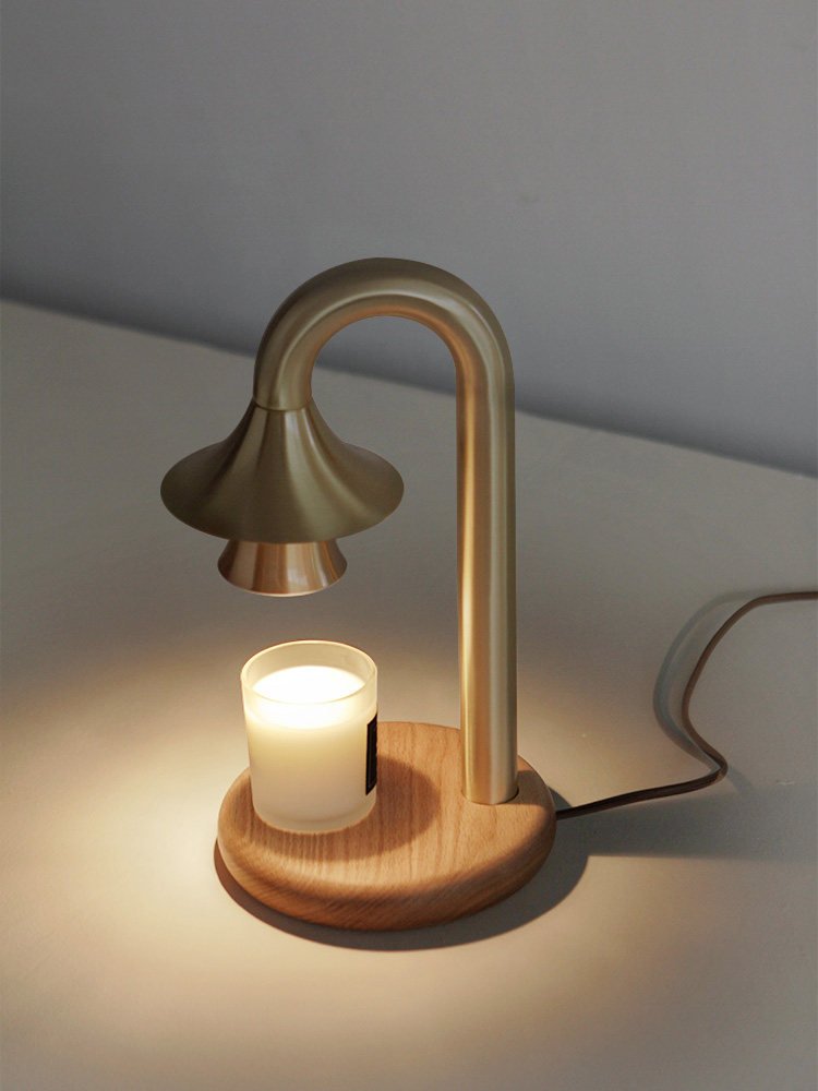 Aurelio Candle Warmer Lamp – Brass & Wood Table Lamp