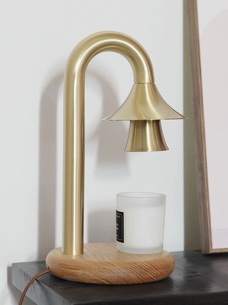 Aurelio Candle Warmer Lamp – Brass & Wood Table Lamp