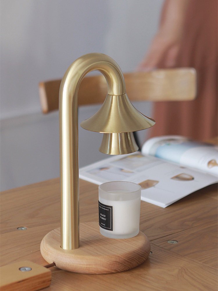 Aurelio Candle Warmer Lamp – Brass & Wood Table Lamp