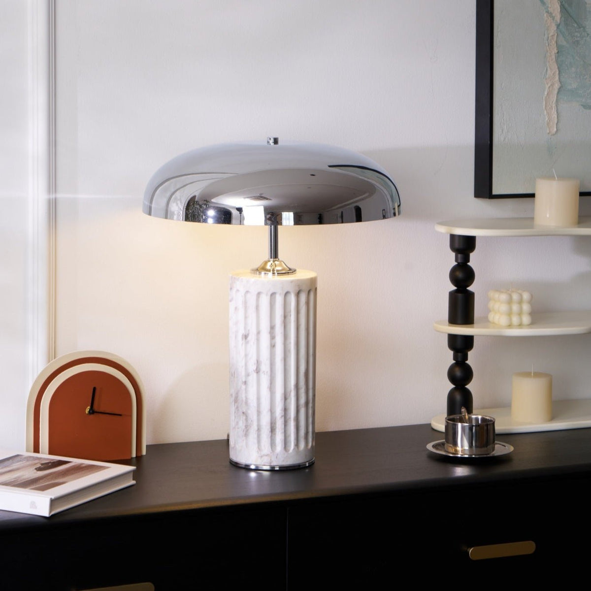 Aurelio Dome Table Lamp with Marble Base – Modern Sculptural Lighting