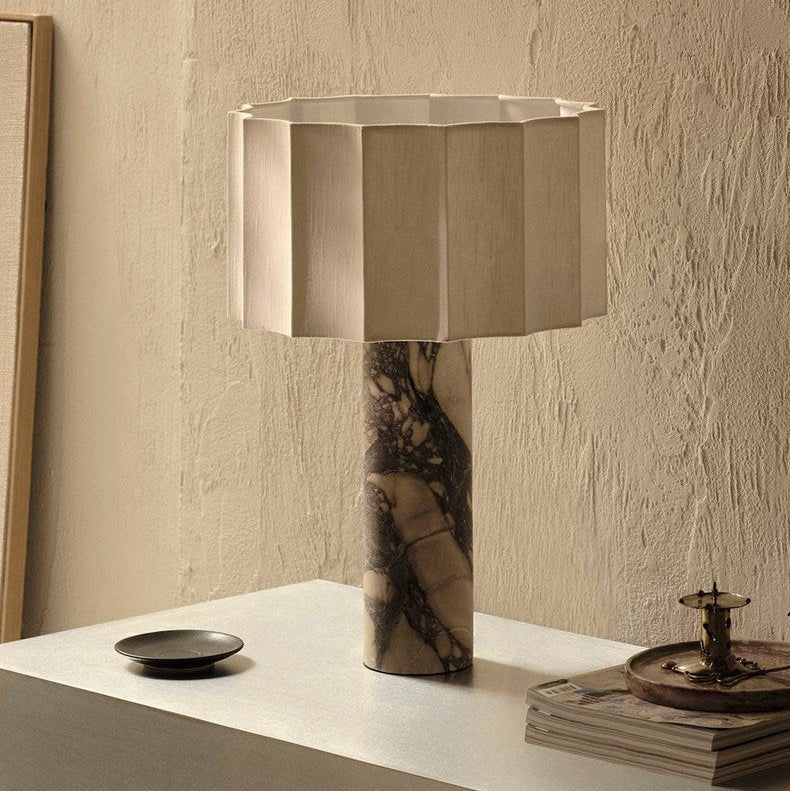 Aurelio Sculptural Marble Table Lamp with Fabric Shade for Modern Interiors