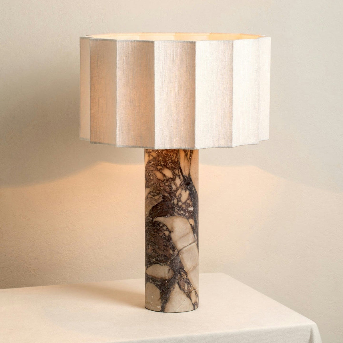 Aurelio Sculptural Marble Table Lamp with Fabric Shade for Modern Interiors