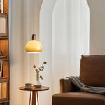 Aurelion Pendant Light – Amber Glass & Walnut Wood Modern Hanging Lamp