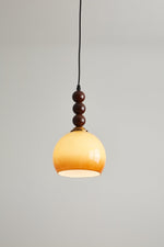 Aurelion Pendant Light – Amber Glass & Walnut Wood Modern Hanging Lamp