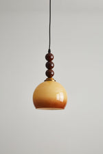 Aurelion Pendant Light – Amber Glass & Walnut Wood Modern Hanging Lamp