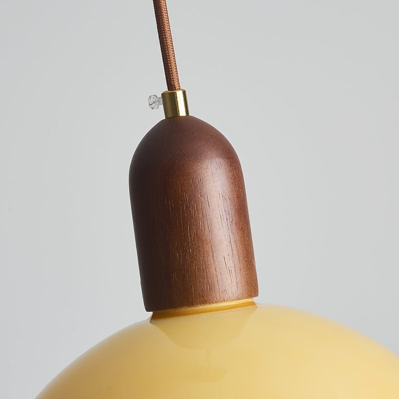 Aurelion Pendant Light – Amber Glass & Walnut Wood Modern Hanging Lamp