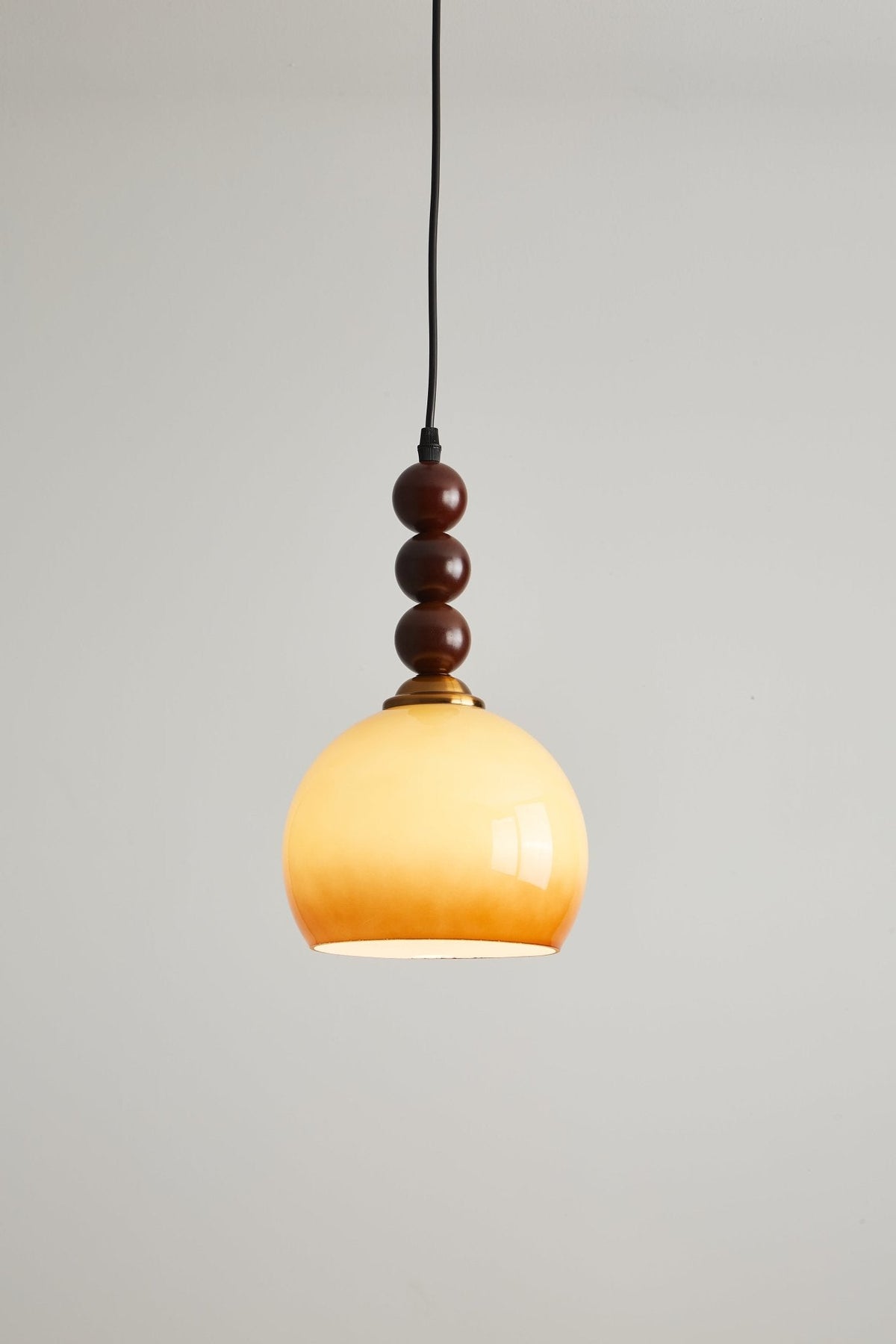 Aurelion Pendant Light – Amber Glass & Walnut Wood Modern Hanging Lamp