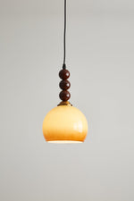 Aurelion Pendant Light – Amber Glass & Walnut Wood Modern Hanging Lamp
