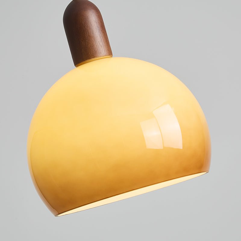 Aurelion Pendant Light – Amber Glass & Walnut Wood Modern Hanging Lamp