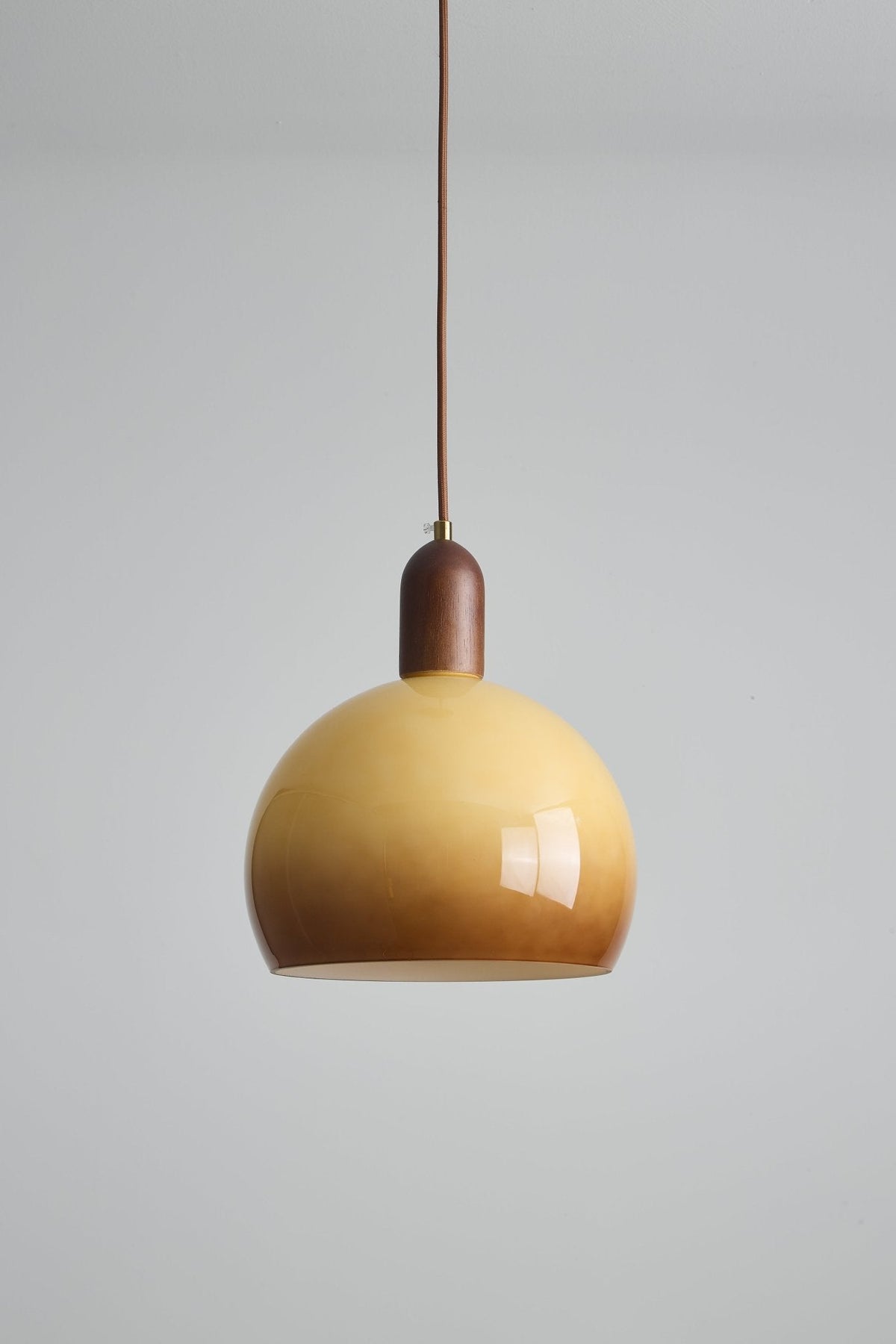 Aurelion Pendant Light – Amber Glass & Walnut Wood Modern Hanging Lamp