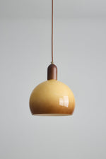 Aurelion Pendant Light – Amber Glass & Walnut Wood Modern Hanging Lamp