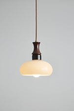 Aurelion Pendant Light – Amber Glass & Walnut Wood Modern Hanging Lamp