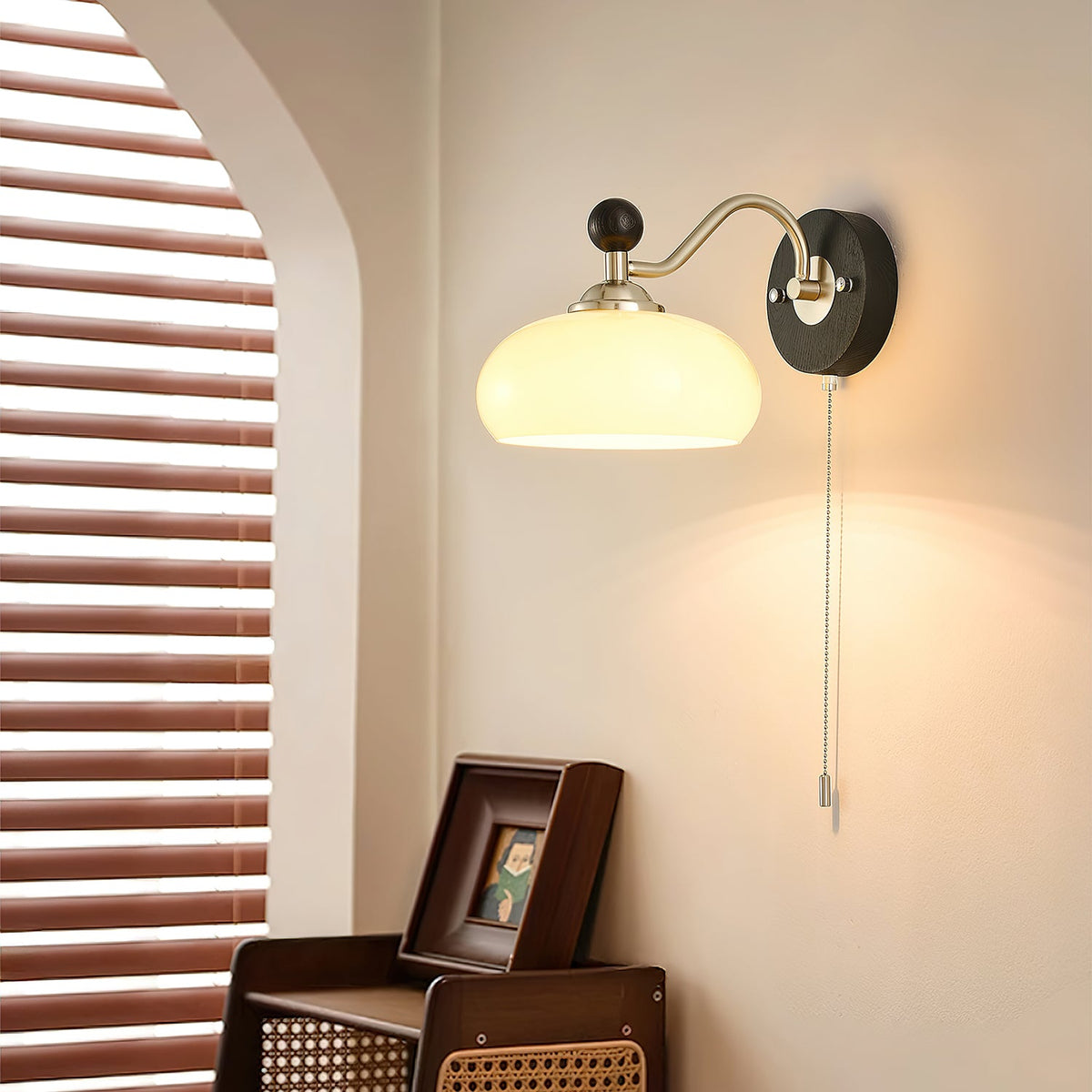 Aurelo Wall Sconce with Glass Shade and Wood Accents