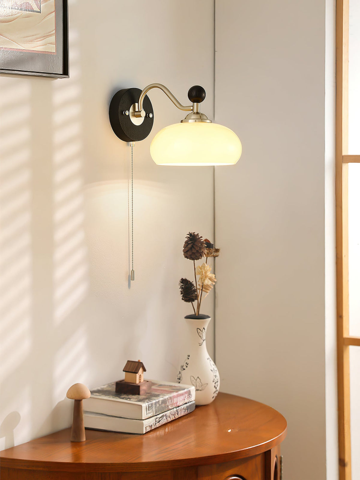 Aurelo Wall Sconce with Glass Shade and Wood Accents