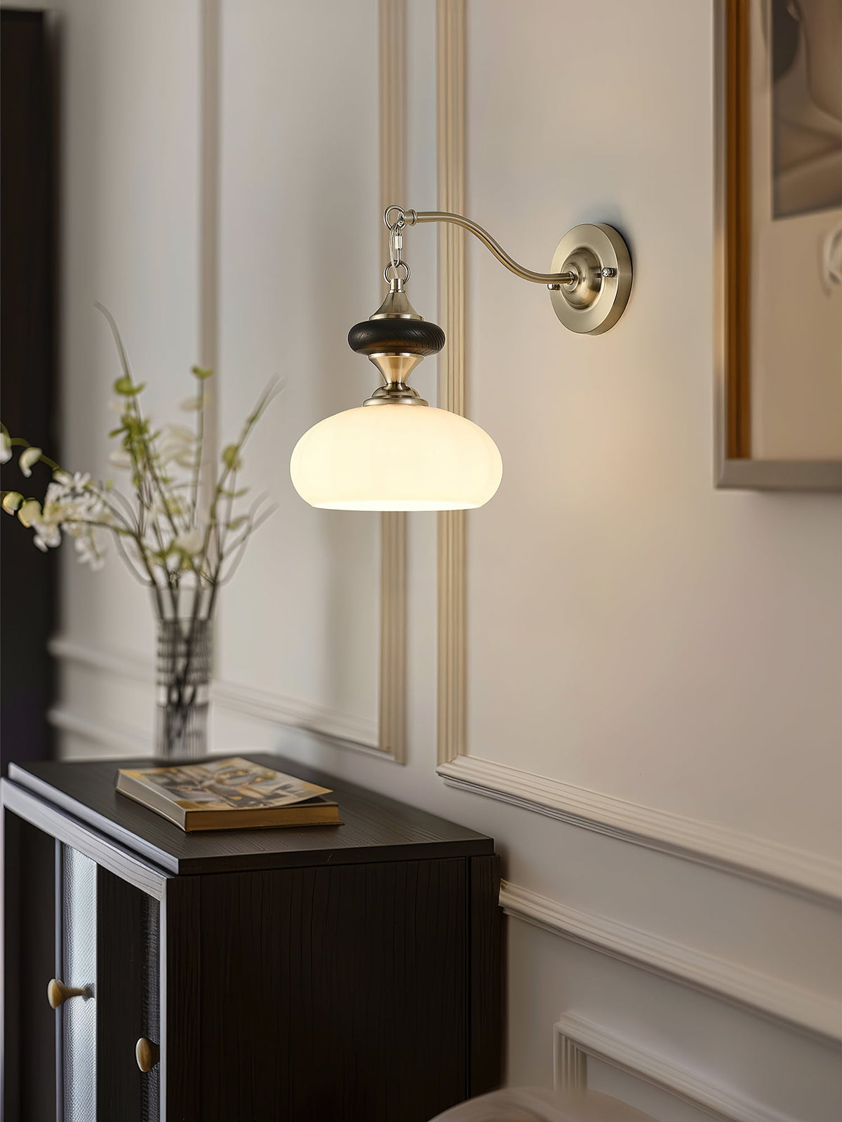 Aurelo Wall Sconce with Glass Shade and Wood Accents