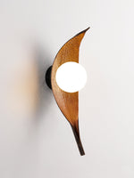 Aureo Leaf Glass Wall Sconce in Amber with Walnut Finish