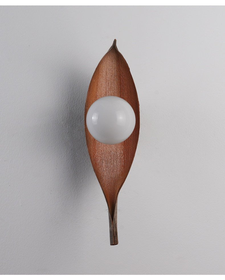 Aureo Leaf Glass Wall Sconce in Amber with Walnut Finish