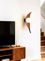 Aureo Leaf Glass Wall Sconce in Amber with Walnut Finish