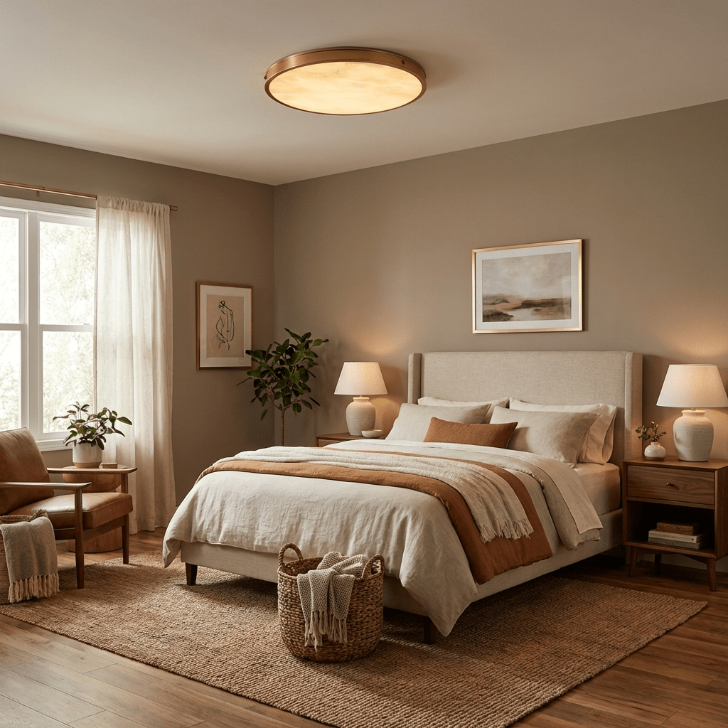 Aureon Round Alabaster Flush Mount Ceiling Light in Brushed Brass