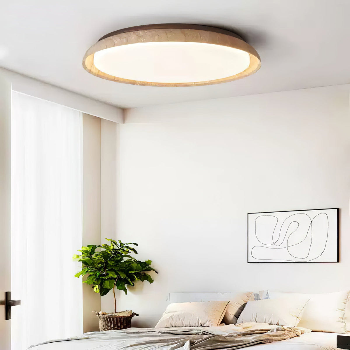 Aureum Edge Ceiling Light in Yellow Travertine — Modern Flush Mount LED