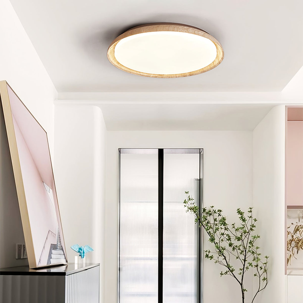 Aureum Edge Ceiling Light in Yellow Travertine — Modern Flush Mount LED