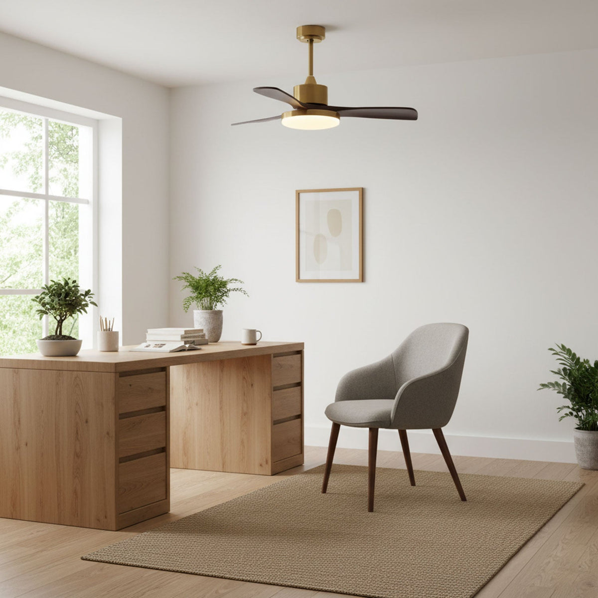 Aurevo Ceiling Fan Light with LED and Walnut Blades