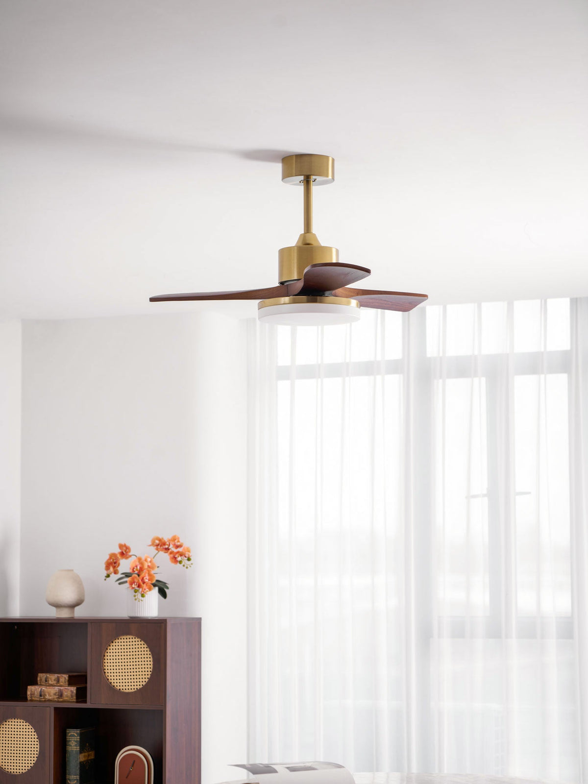 Aurevo Ceiling Fan Light with LED and Walnut Blades