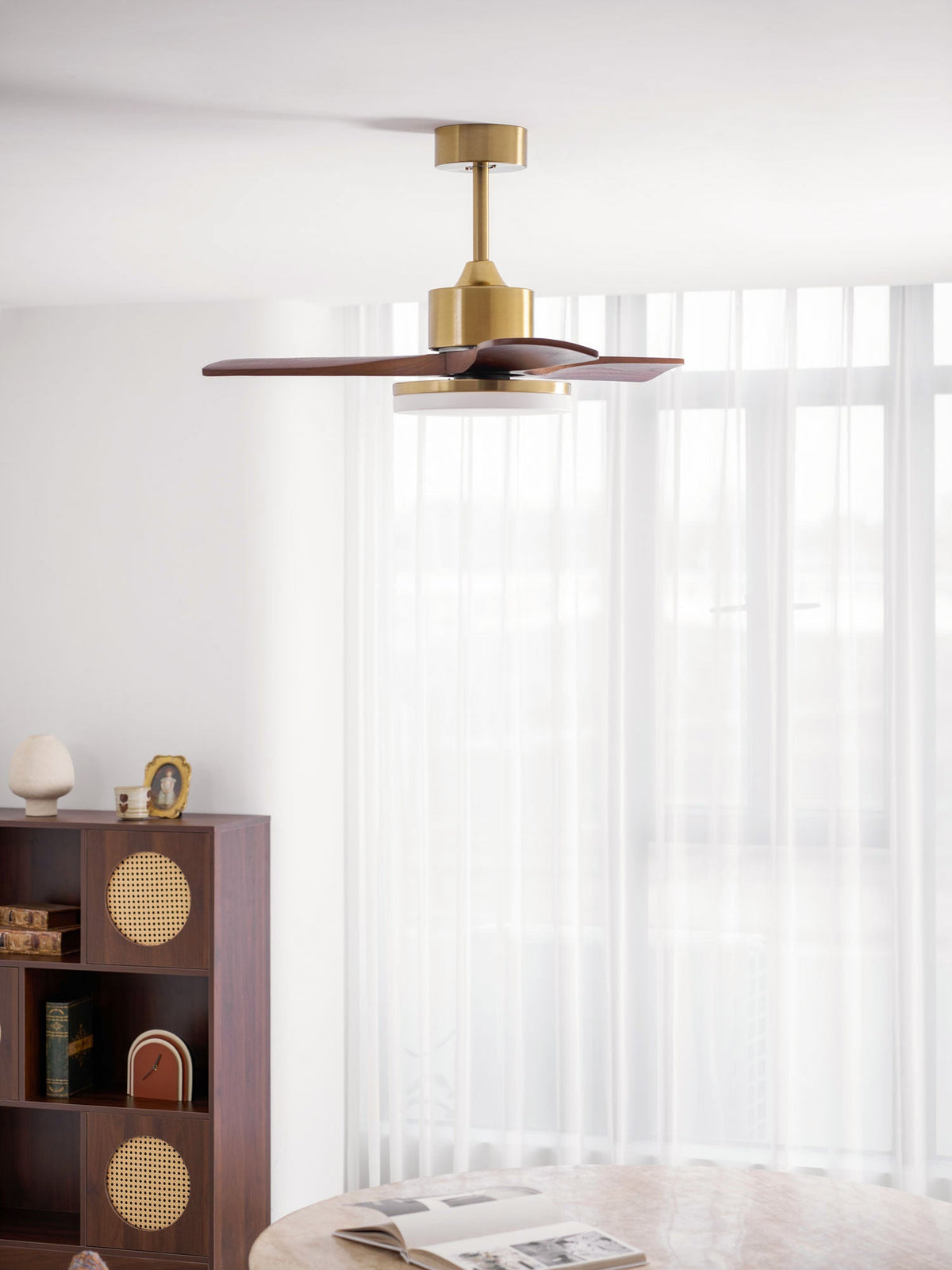 Aurevo Ceiling Fan Light with LED and Walnut Blades