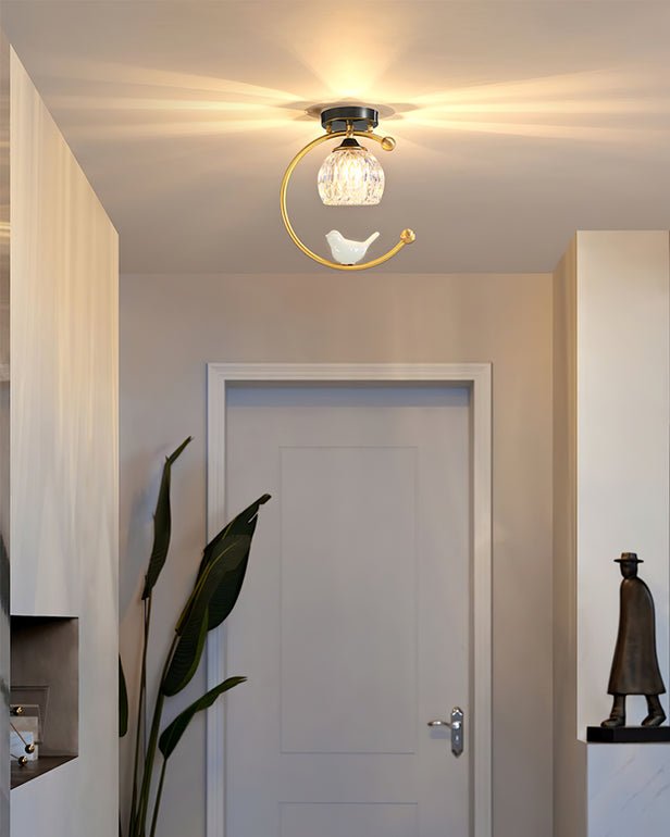 Auri Bird Ceiling Light – Sculptural Brass & Glass Flush Mount