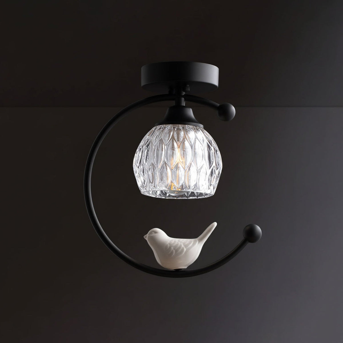 Auri Bird Ceiling Light – Sculptural Brass & Glass Flush Mount