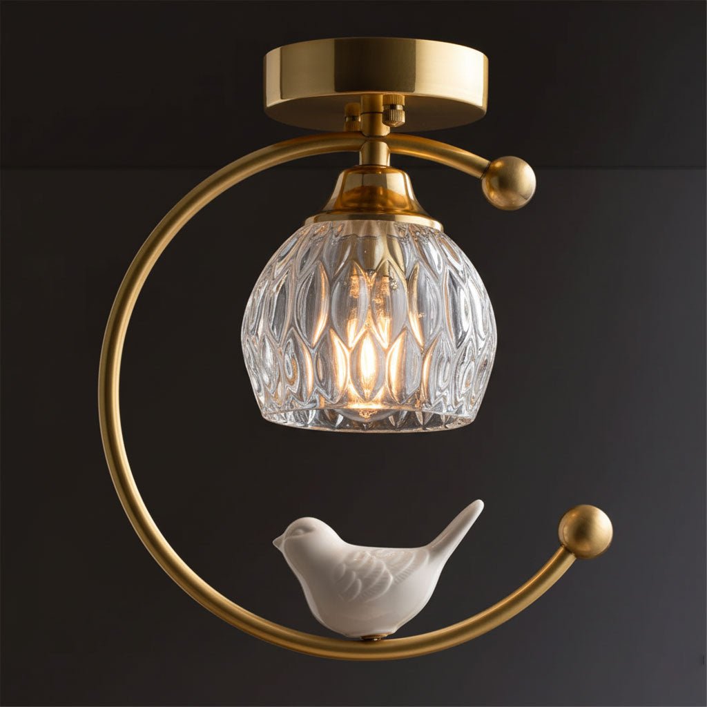 Auri Bird Ceiling Light – Sculptural Brass & Glass Flush Mount