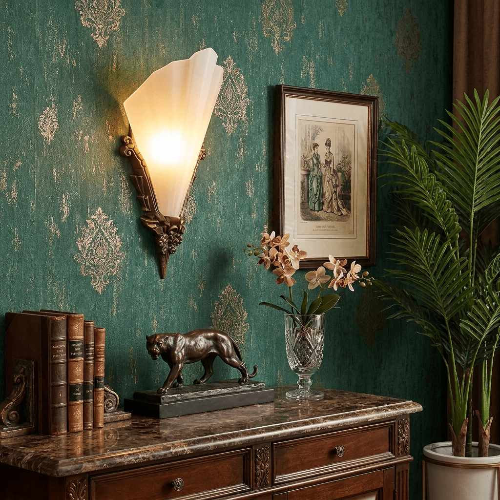 Aurivelle Art Deco Wall Sconce with Fluted Alabaster Glass and Antique Brass