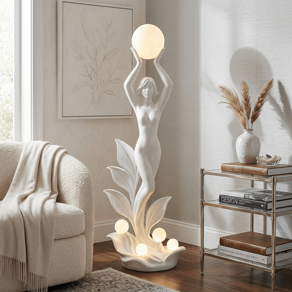 Aurora Muse Sculptural Floor Lamp – Art Deco Designer Lighting for Living Room & Bedroom
