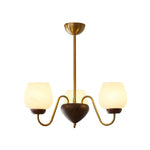 Aurorium Modern Brass Chandelier with Walnut Accents and Glass Globes