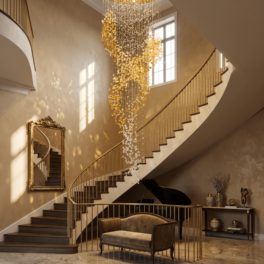 Aurum Cascade Chandelier – 1,500 Crystal Glass Pendant Light in Gold