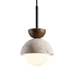 Avelin Travertine Pendant Light with Glass Globe and Wood Accent