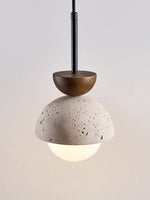 Avelin Travertine Pendant Light with Glass Globe and Wood Accent
