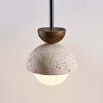 Avelin Travertine Pendant Light with Glass Globe and Wood Accent