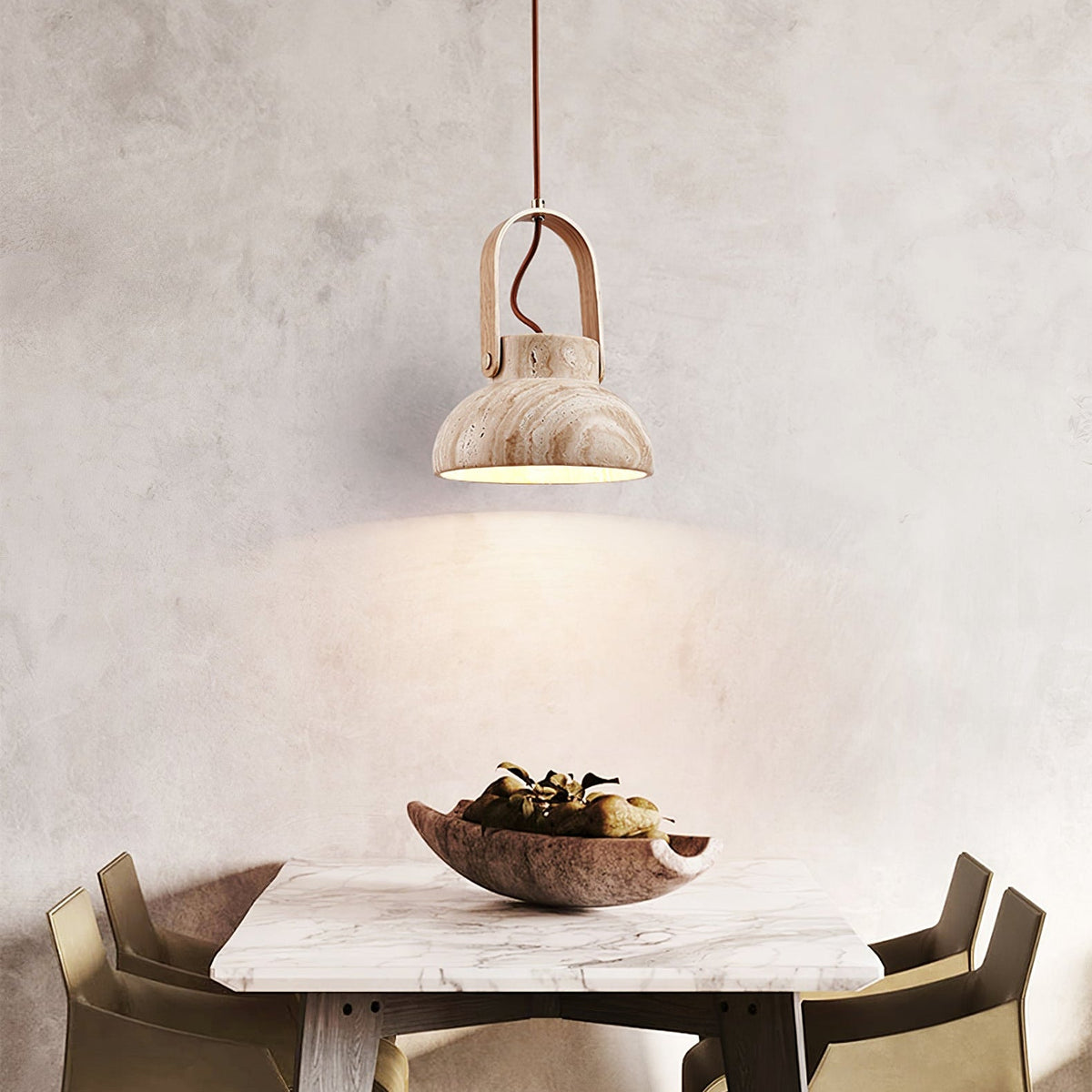 Aveline Travertine Pendant Light – Natural Stone Sculptural Lantern