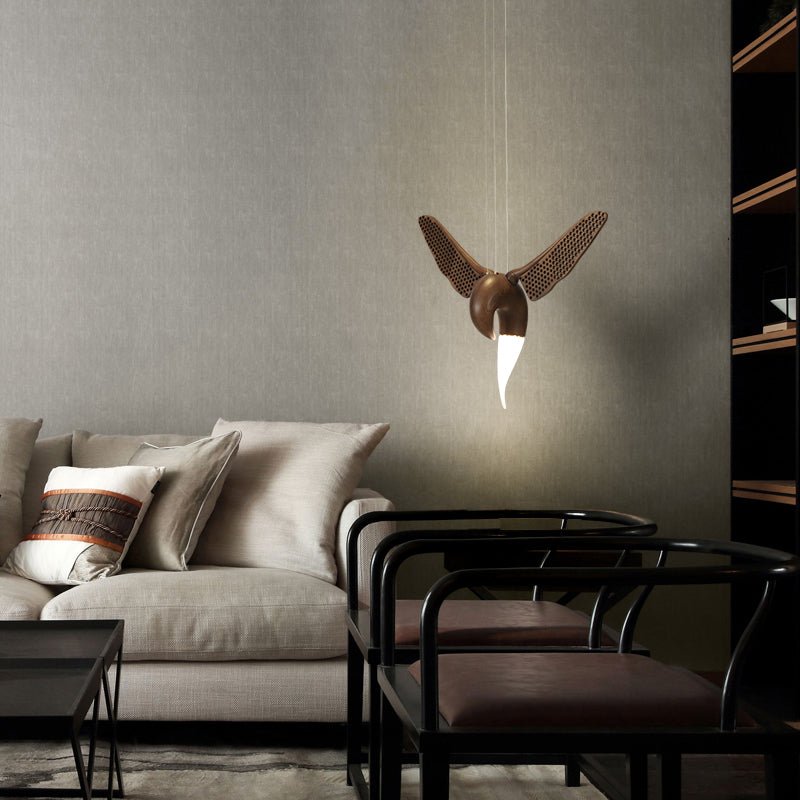 Avian Flight Chandelier – Sculptural Wooden Bird Pendant Light